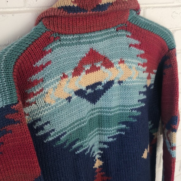 Lauren Ralph Lauren Southwestern Heavy Knit Cardigan Size Petite Small - Picture 7 of 8